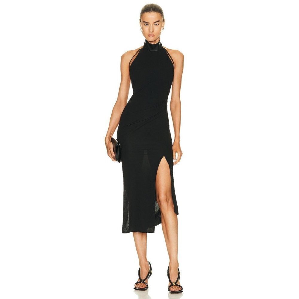 Helmut Lang Black Halter Midi Dress with Side Slit